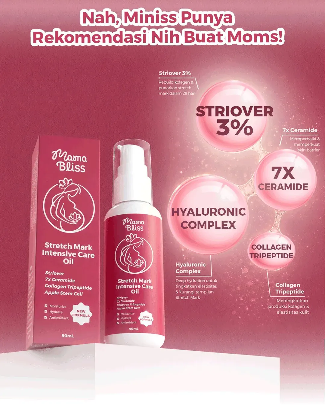 MamaBliss Stretch Mark Intensive Care Oil dengan Striover 3%, 7x Ceramide, Hyaluronic Complex dan Collagen Tripeptide