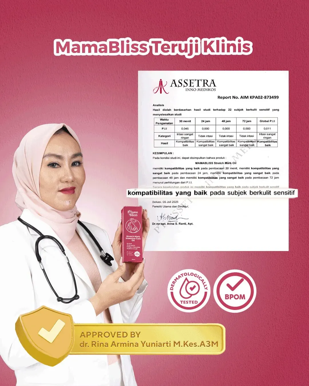 Hasil uji MamaBliss Stretch Mark Oil pada kulit sensitif